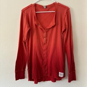 We The Free Womens Cozy Up Ombre Henley Linen Blend Size M Boho Americana Cabin